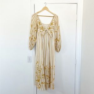 Anthropologie maxi dress gold and white